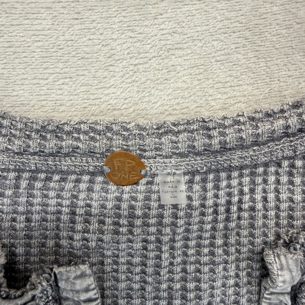 Free People One Shirt Women's Small Colt Thermal Henley Gray Waffle Long Sleeve - Picture 3 of 8